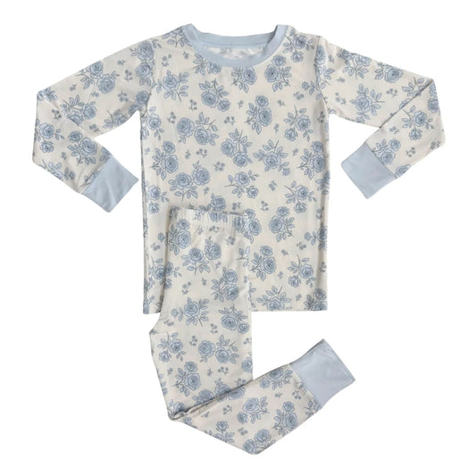 (Pre Order) No moq GLP2796 pre-order baby girls clothes floral blue long sleeve pants sets-2025.9.3