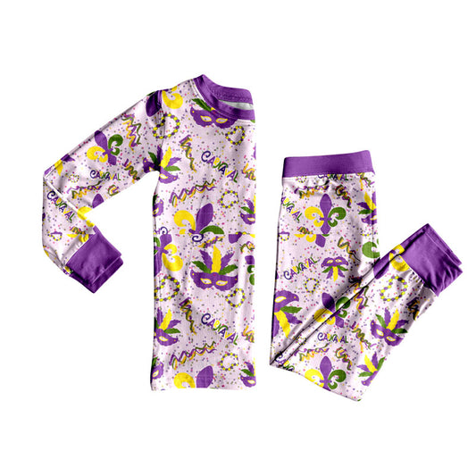(Pre Order) No moq GLP2824 Pre-order baby girl clothes MARDI GRAS purple long sleeve pants sets-2025.9.5