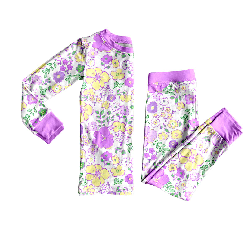 (Pre Order) No moq GLP2846 Pre-order baby girl clothes floral purple long sleeve pants sets-2025.9.10