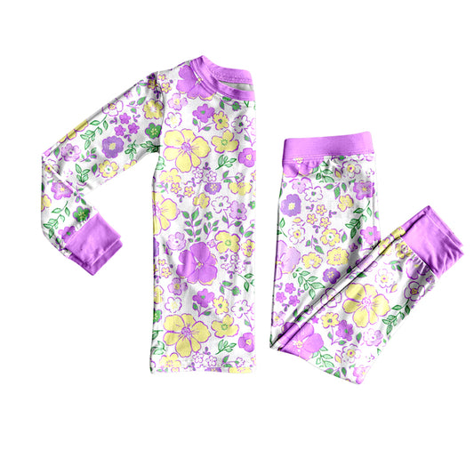 (Pre Order) No moq GLP2846 Pre-order baby girl clothes floral purple long sleeve pants sets-2025.9.10