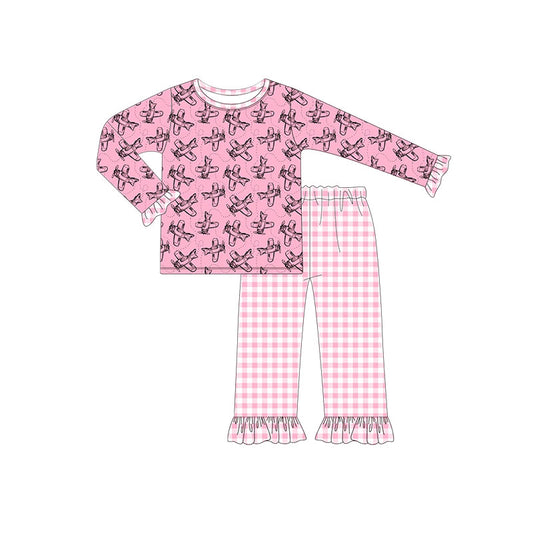 (Pre Order) No moq GLP2858 Pre-order baby girl clothes airplane pink long sleeve pants sets-2025.9.11