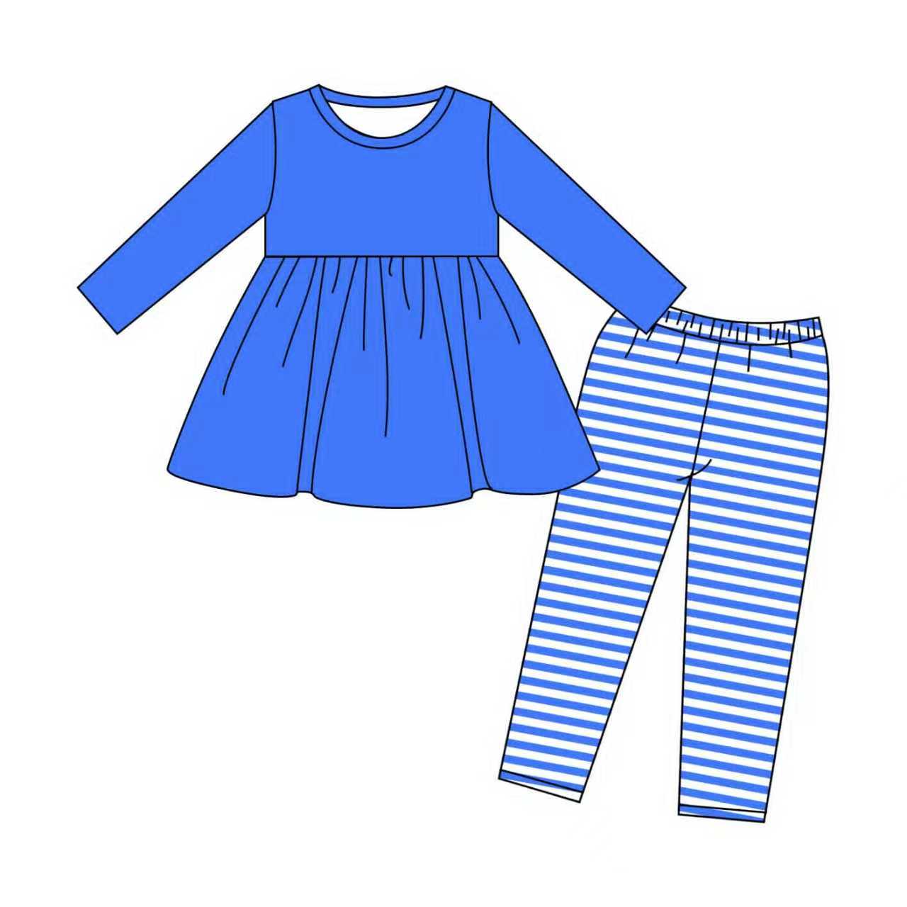 (Pre Order) No moq GLP2865 Pre-order baby girl clothes blue long sleeve pants sets-2025.9.12