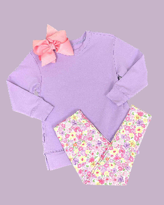 (Pre Order) No moq GLP2874 Pre-order baby girl clothes floral purple long sleeve pants sets-2025.9.13