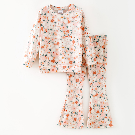 (Pre Order) No moq GLP2876 Pre-order baby girl clothes floral long sleeve pants sets-2025.9.13