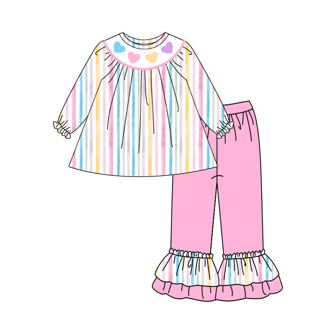 (Pre Order) No moq GLP2887 Pre-order baby girl clothes love pink long sleeve pants sets-2025.9.17