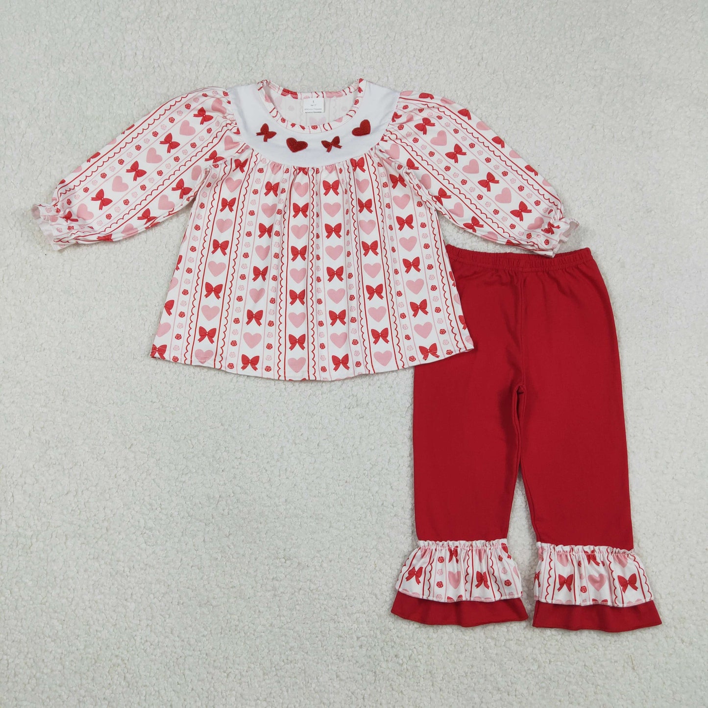 RTS NO MOQ Sibling baby girls clothes valentine embroidery love long sleeve pants sets