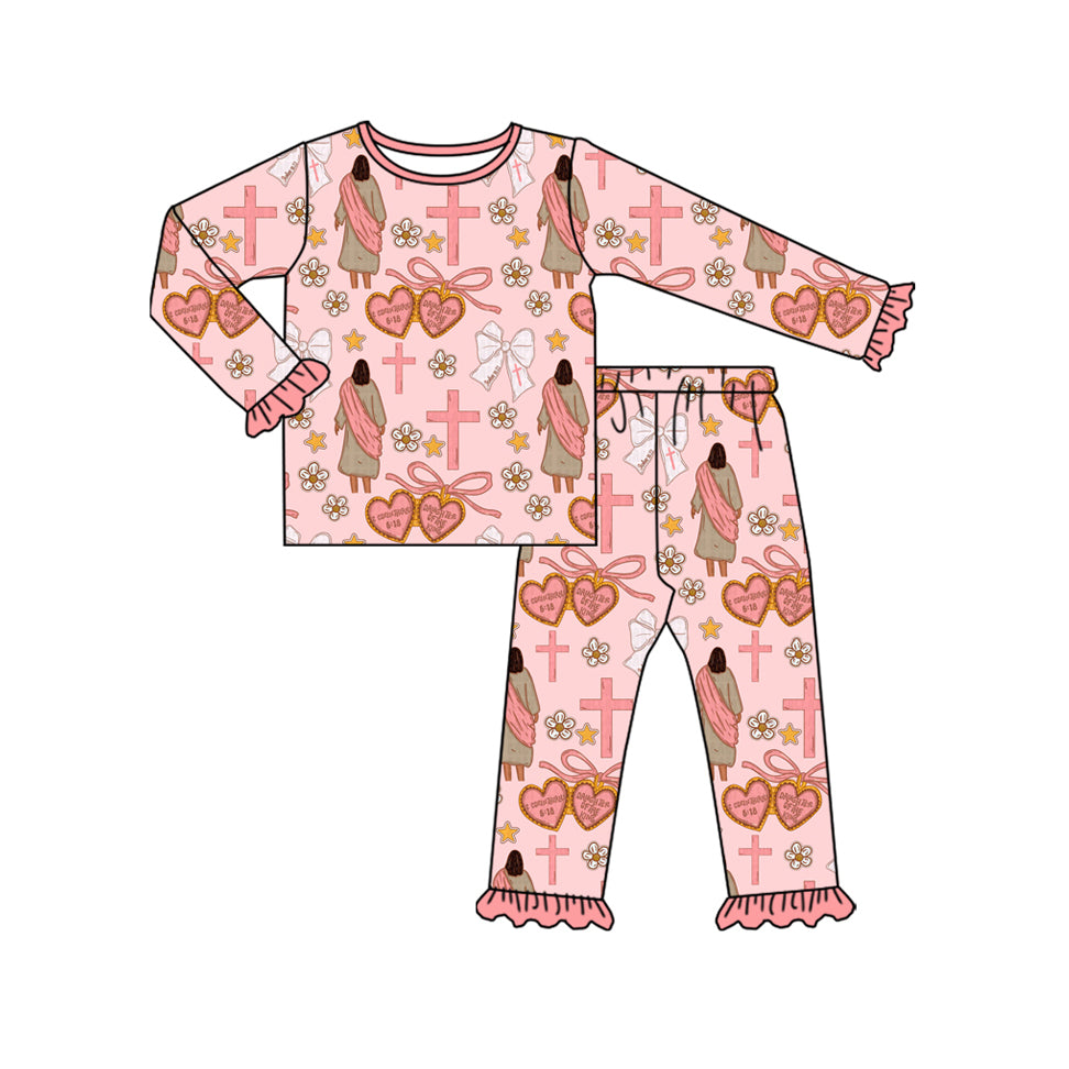 (Pre Order) No moq GLP2889 Pre-order baby girl clothes love bow pink long sleeve pants sets-2025.9.19