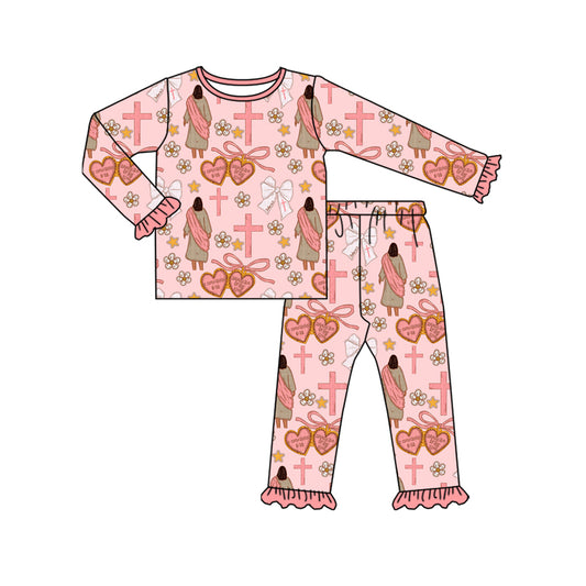 (Pre Order) No moq GLP2889 Pre-order baby girl clothes love bow pink long sleeve pants sets-2025.9.19