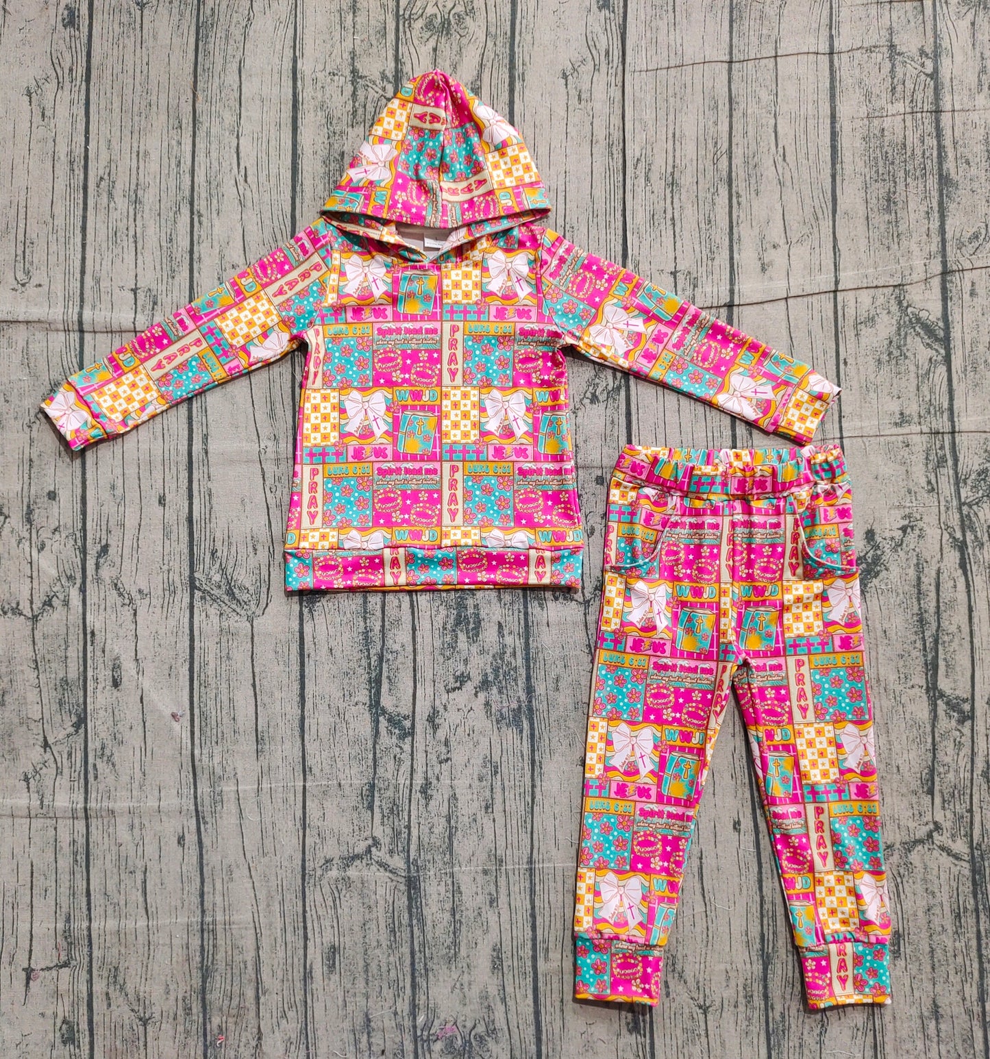 (Pre Order) No moq GLP2891 Pre-order baby girl clothes bow hooded long sleeve pants sets-2025.11.4