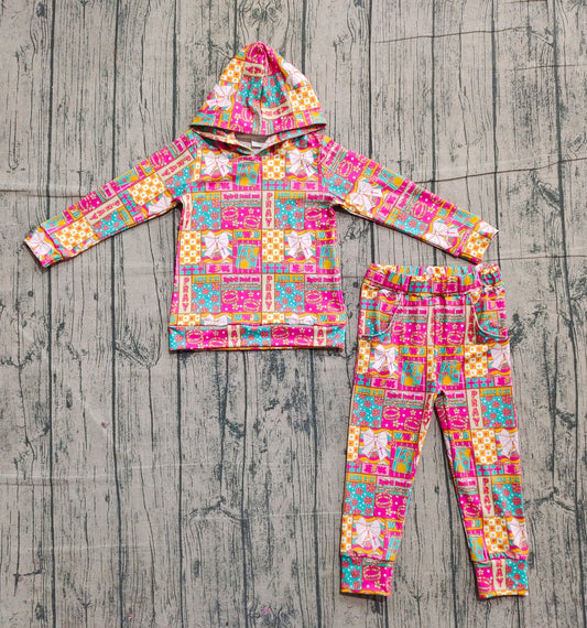 (Pre Order) No moq GLP2891 Pre-order baby girl clothes bow hooded long sleeve pants sets-2025.11.4