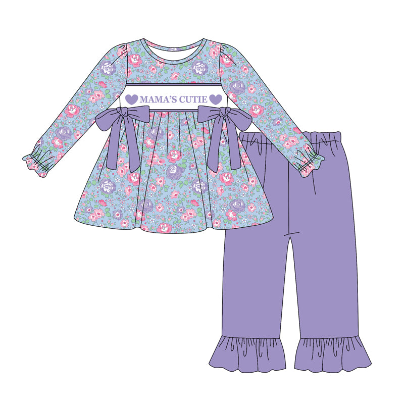 (Pre Order) No moq GLP2902 Pre-order baby girl clothes floral mama long sleeve pants sets-2025.9.20