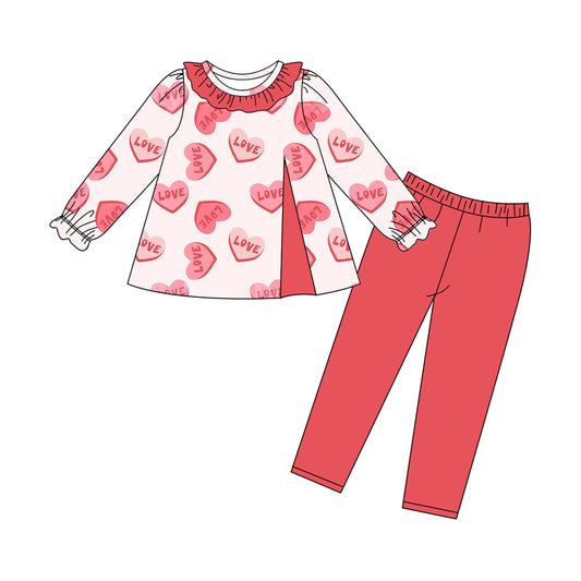 (Pre Order) No moq GLP2904 Pre-order baby girl clothes love long sleeve pants sets-2025.9.20