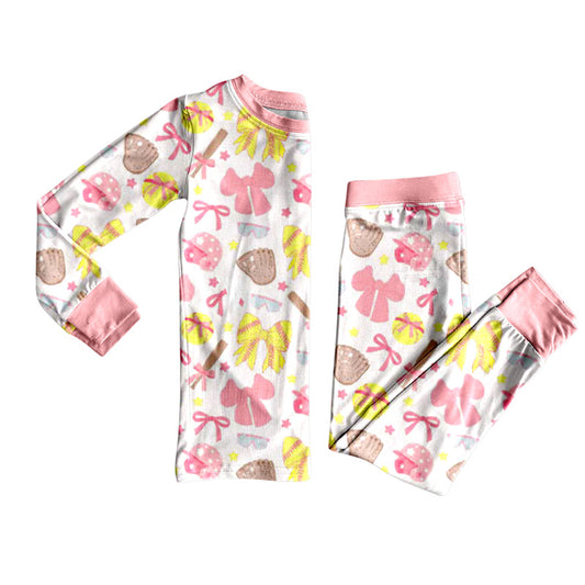 (Pre Order) No moq GLP2905 Pre-order baby girl clothes bow baseball long sleeve pants sets-2025.9.22