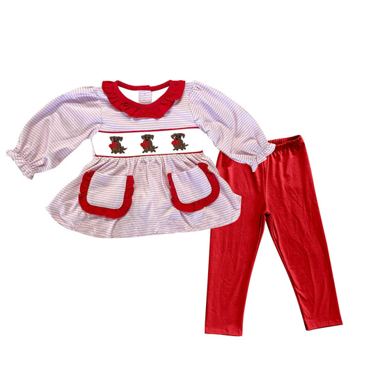 (Pre Order) No moq GLP2907 Pre-order baby girl clothes puppy love long sleeve pants sets-2025.9.22