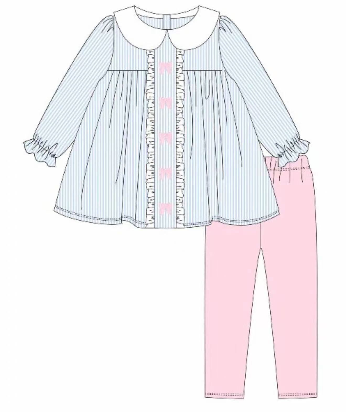 (Pre Order) No moq GLP2909 Pre-order baby girl clothes bow long sleeve pants sets-2025.9.23