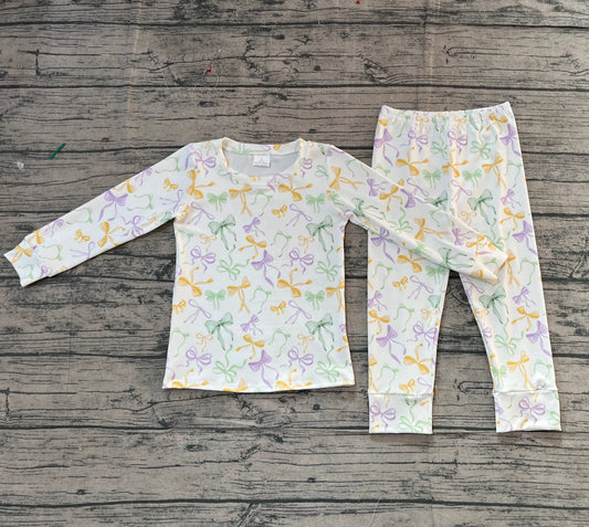 (Pre Order) No moq GLP2921 Pre-order baby girl clothes bow long sleeve pants sets-2025.11.14