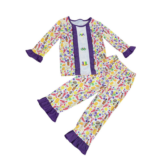 (Pre Order) No moq GLP2924 Pre-order baby girl clothes mardi gras long sleeve pants sets-2025.9.27