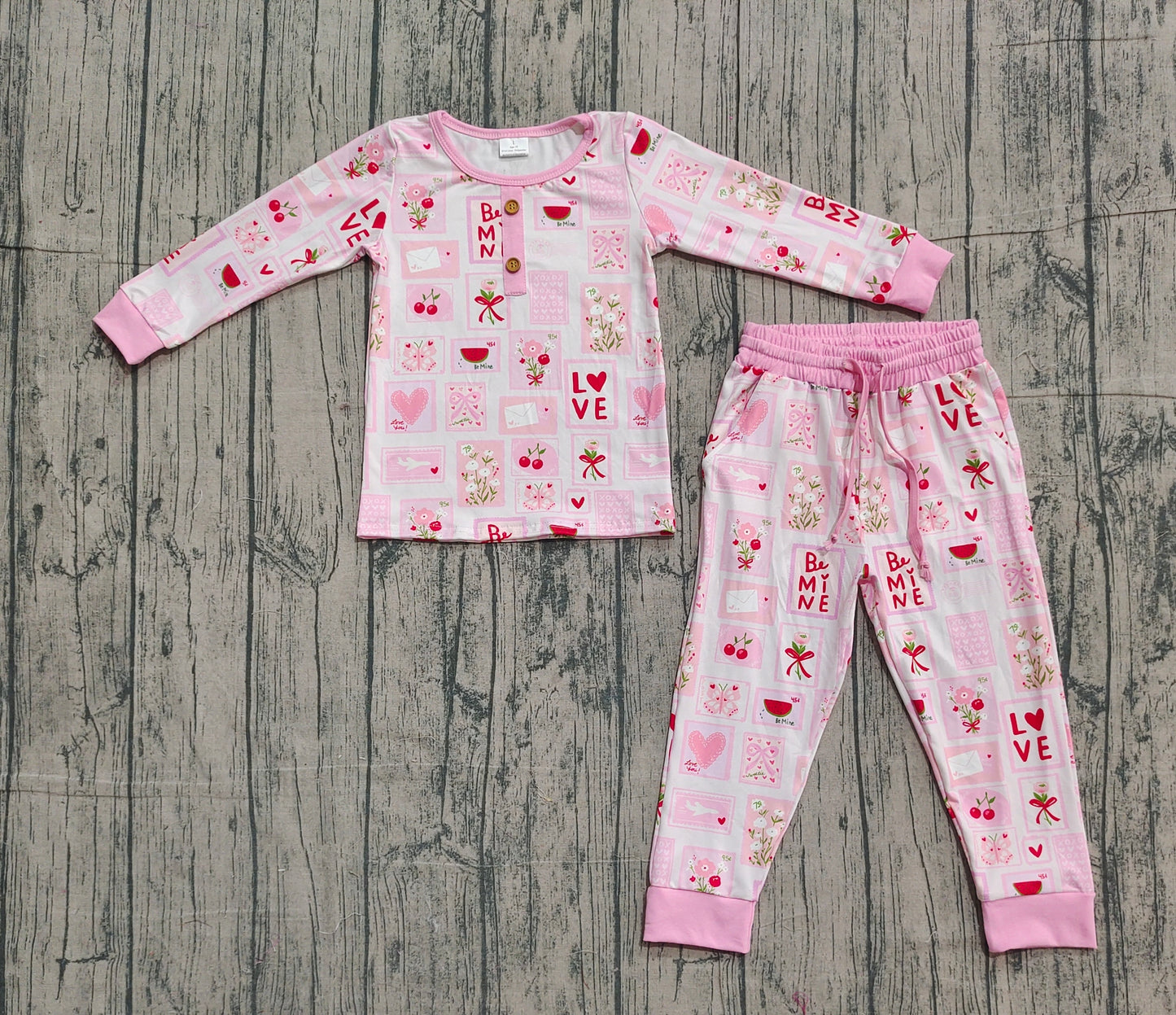 (Pre Order) No moq GLP2946 Pre-order baby girl clothes LOVE floral bow long sleeve pants sets-2025.12.3