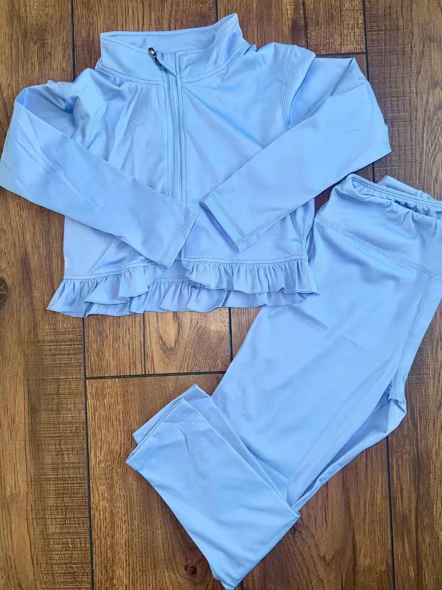 (Pre Order) No moq GLP2977 Pre-order baby girl clothes yoga blue long sleeve pants sets-2025.10.6