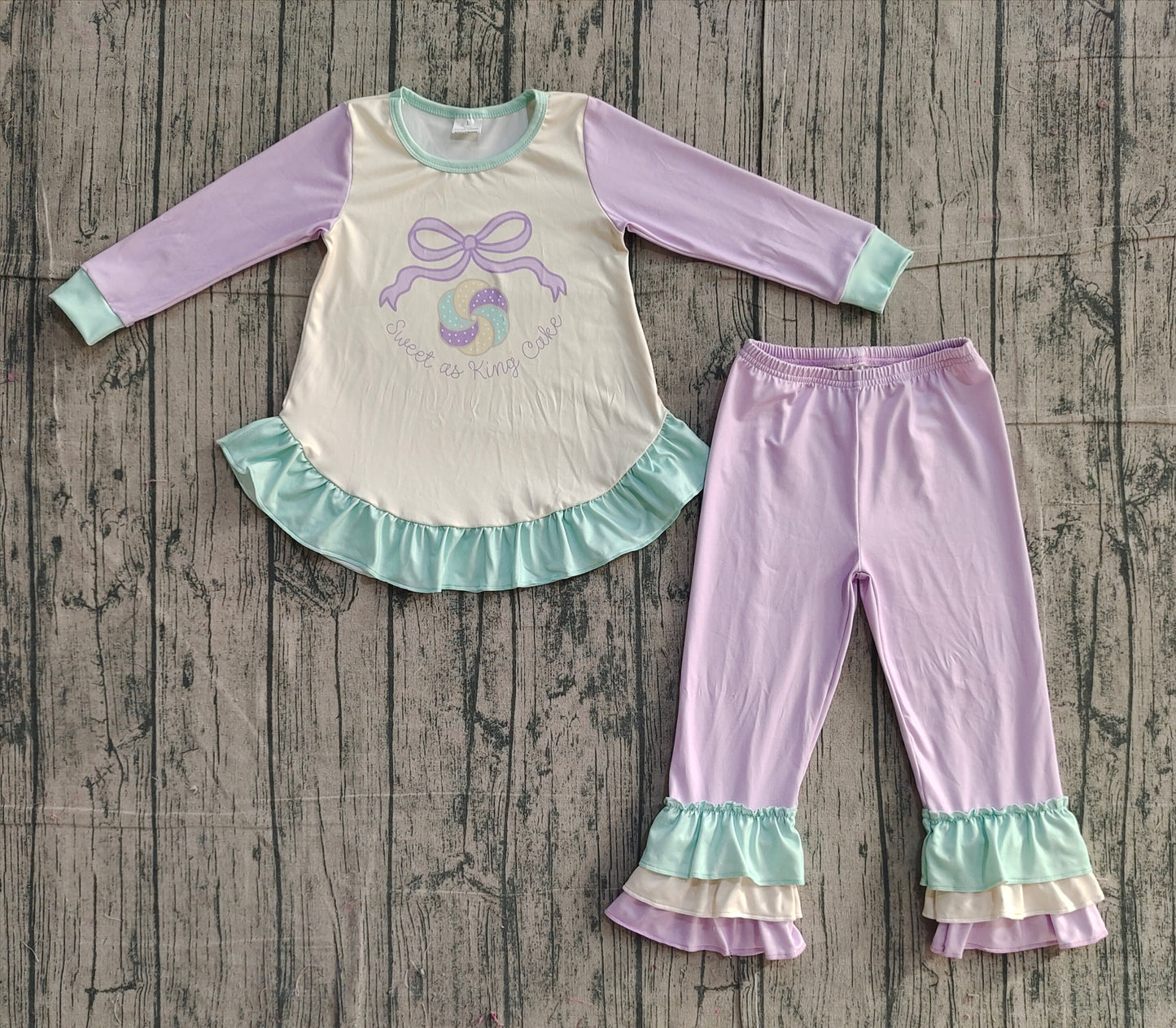 (Pre Order) No moq GLP2979 Pre-order baby girl clothes mardi gras bow long sleeve pants sets-2025.11.25