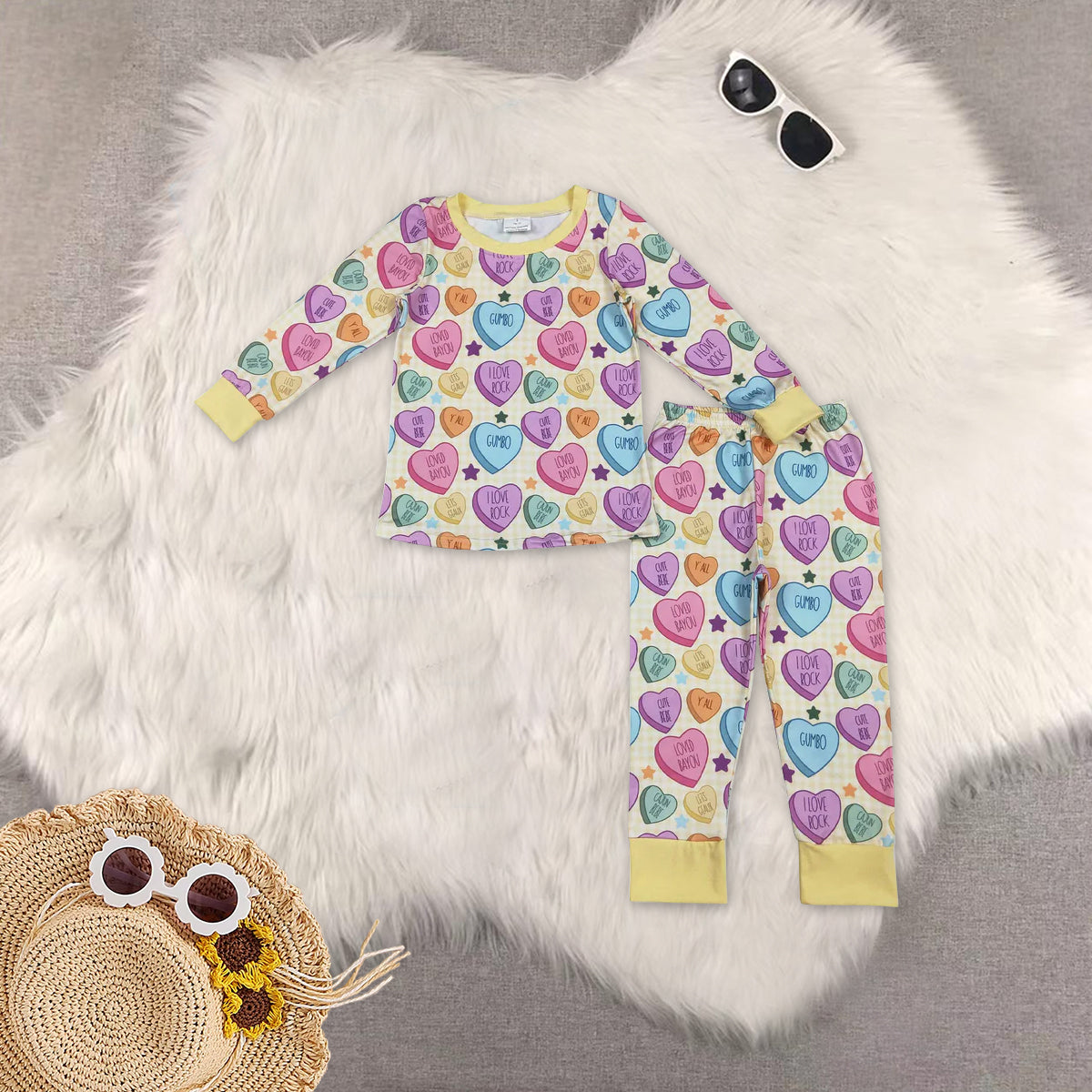 RTS NO MOQ Sibling Baby girl clothes valentine long Sleeve pants Suits
