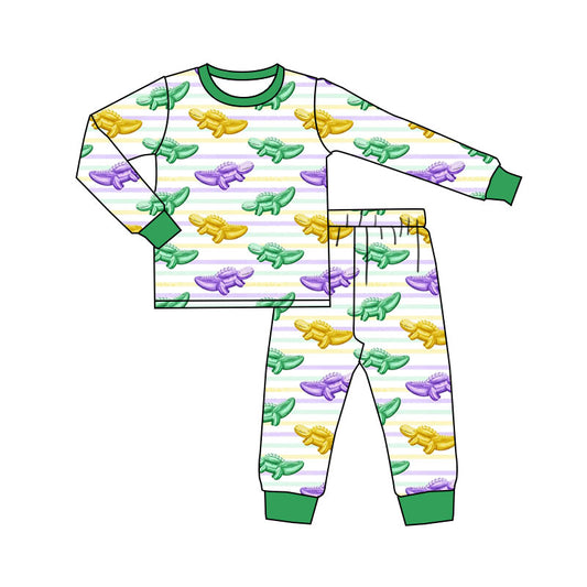 (Pre Order) No moq GLP2985 Pre-order baby girl clothes mardi gras long sleeve pants sets-2025.10.10