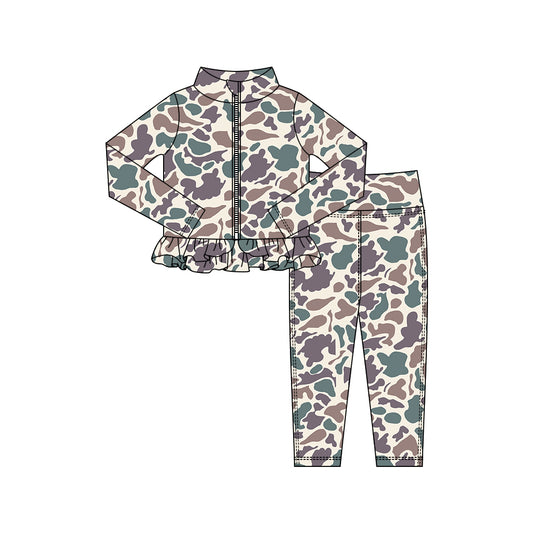 (Pre Order) No moq GLP2991 Pre-order baby girl clothes yoga camouflage long sleeve pants sets-2025.10.15