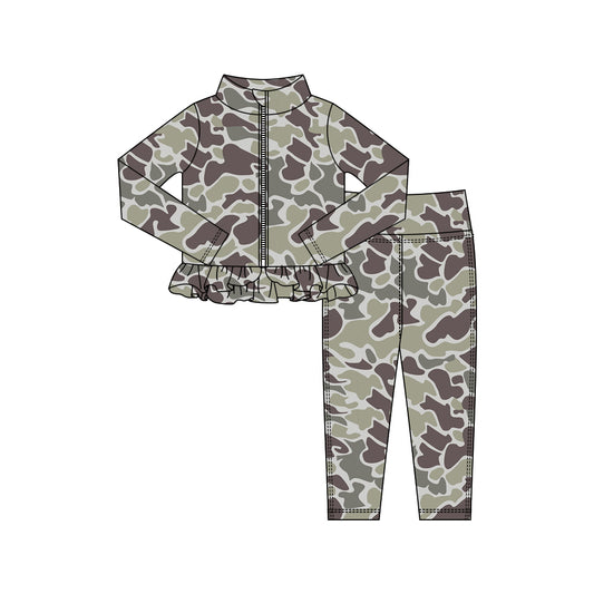 (Pre Order) No moq GLP2996 Pre-order baby girl clothes yoga camouflage long sleeve pants sets-2025.10.15