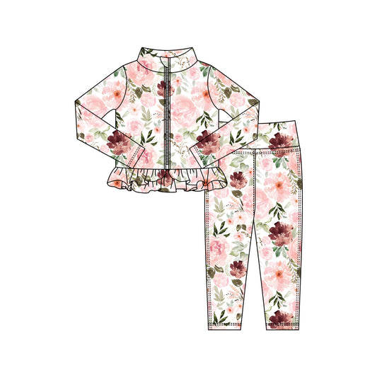 (Pre Order) No moq GLP2997 Pre-order baby girl clothes yoga floral long sleeve pants sets-2025.10.15