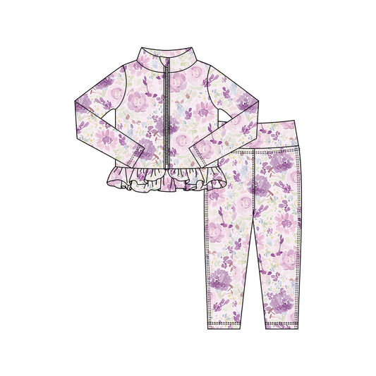 (Pre Order) No moq GLP2998 Pre-order baby girl clothes yoga floral long sleeve pants sets-2025.10.15