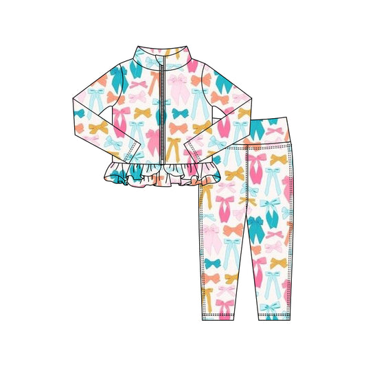 (Pre Order) No moq GLP3000 Pre-order baby girl clothes yoga bow long sleeve pants sets-2025.10.15