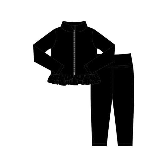 (Pre Order) No moq GLP3006 Pre-order baby girl clothes yoga black long sleeve pants sets-2025.10.15