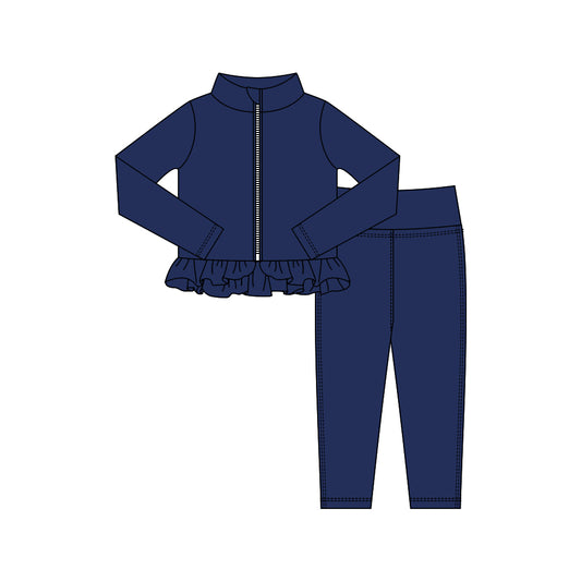(Pre Order) No moq GLP3007 Pre-order baby girl clothes yoga navy blue long sleeve pants sets-2025.10.15