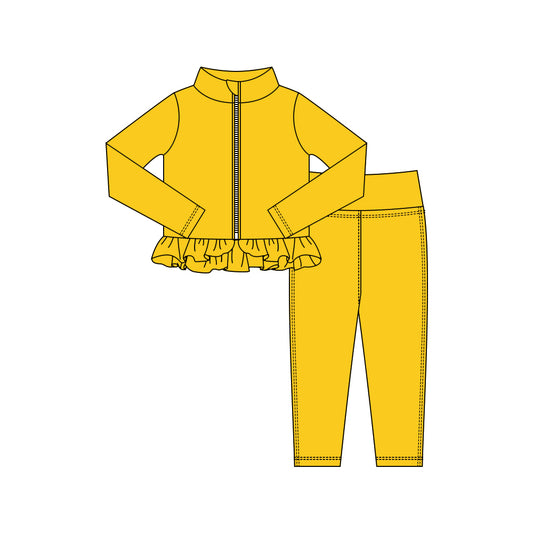 (Pre Order) No moq GLP3008 Pre-order baby girl clothes yoga yellow long sleeve pants sets-2025.10.15