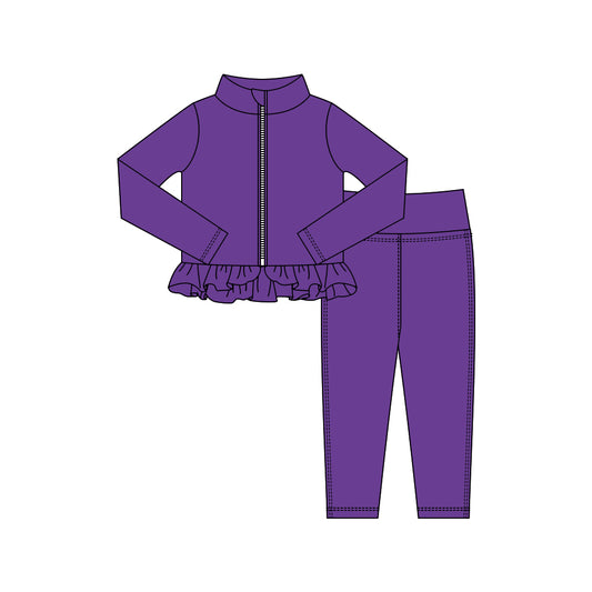 (Pre Order) No moq GLP3009 Pre-order baby girl clothes yoga purple long sleeve pants sets-2025.10.15
