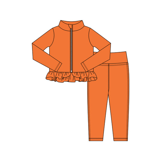 (Pre Order) No moq GLP3017 Pre-order baby girl clothes yoga orange long sleeve pants sets-2025.10.15