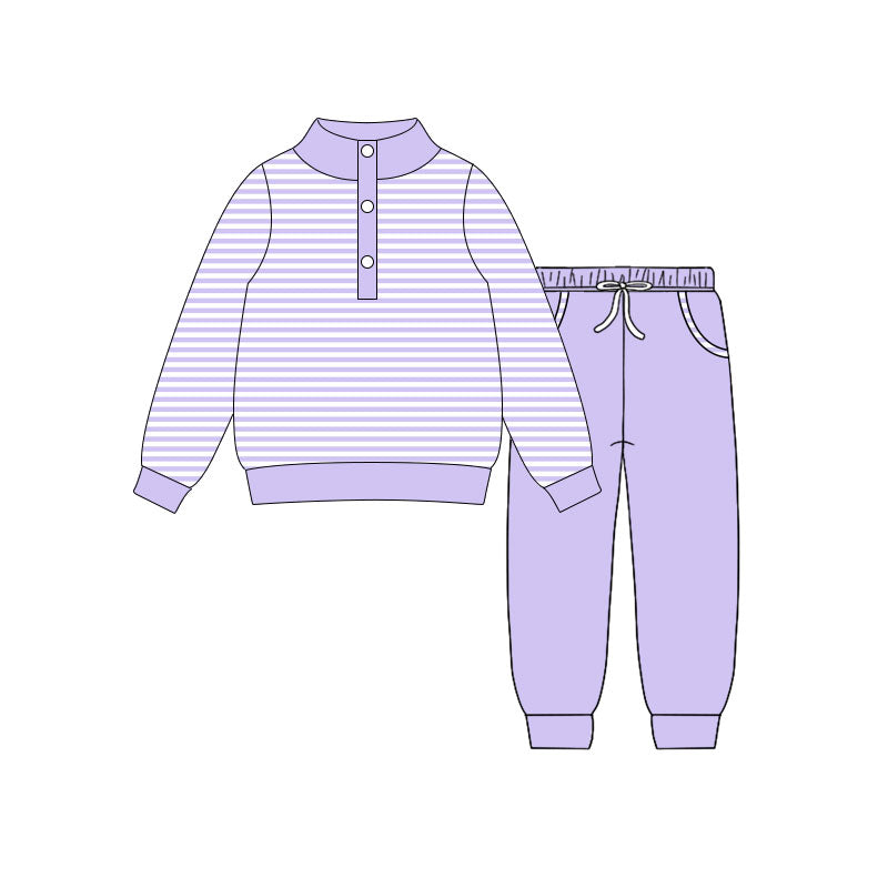 (Pre Order) No moq GLP3023 Pre-order baby girl clothes purple long sleeve pants sets-2025.10.16