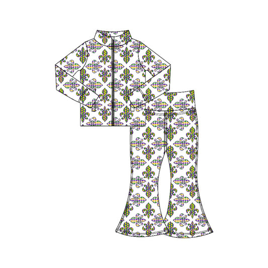 (Pre Order) No moq GLP3025 Pre-order baby girl clothes yoga mardi gras long sleeve pants sets-2025.10.16