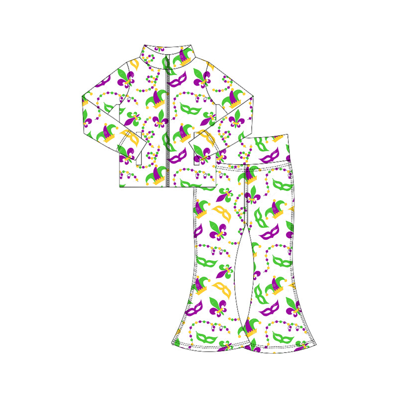 (Pre Order) No moq GLP3026 Pre-order baby girl clothes yoga mardi gras long sleeve pants sets-2025.10.16