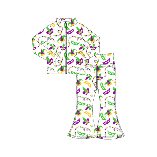 (Pre Order) No moq GLP3026 Pre-order baby girl clothes yoga mardi gras long sleeve pants sets-2025.10.16