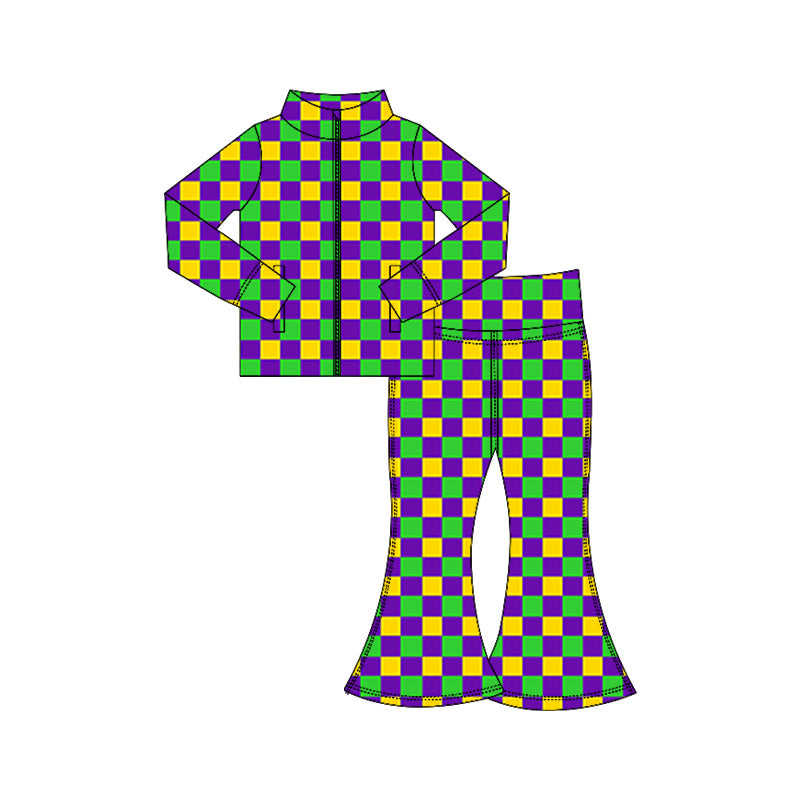 (Pre Order) No moq GLP3027 Pre-order baby girl clothes yoga mardi gras long sleeve pants sets-2025.10.16