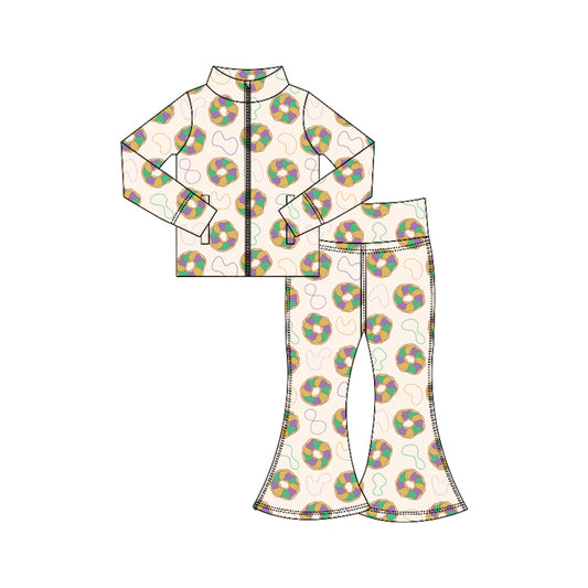 (Pre Order) No moq GLP3028 Pre-order baby girl clothes yoga mardi gras long sleeve pants sets-2025.10.16