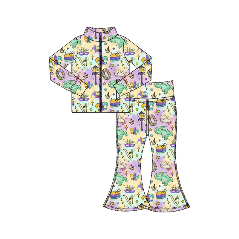 (Pre Order) No moq GLP3031 Pre-order baby girl clothes yoga mardi gras long sleeve pants sets-2025.10.16