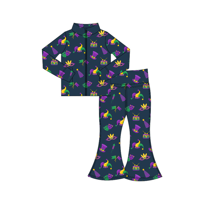 (Pre Order) No moq GLP3032 Pre-order baby girl clothes yoga mardi gras long sleeve pants sets-2025.10.16