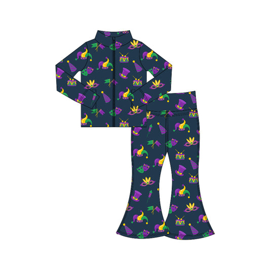 (Pre Order) No moq GLP3032 Pre-order baby girl clothes yoga mardi gras long sleeve pants sets-2025.10.16