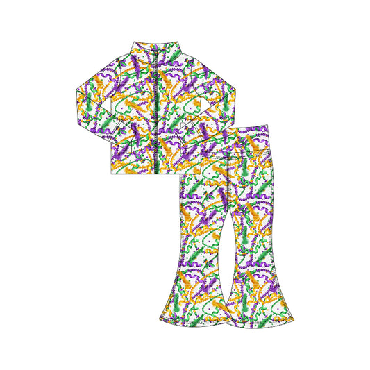 (Pre Order) No moq GLP3034 Pre-order baby girl clothes yoga mardi gras long sleeve pants sets-2025.10.16