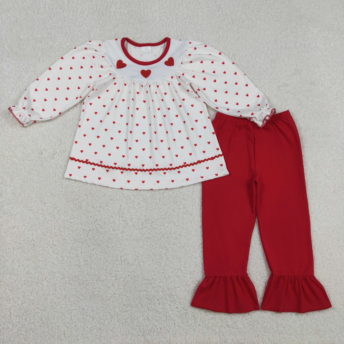 RTS NO MOQ Sibling baby girls clothes valentine embroidery love long sleeve pants sets