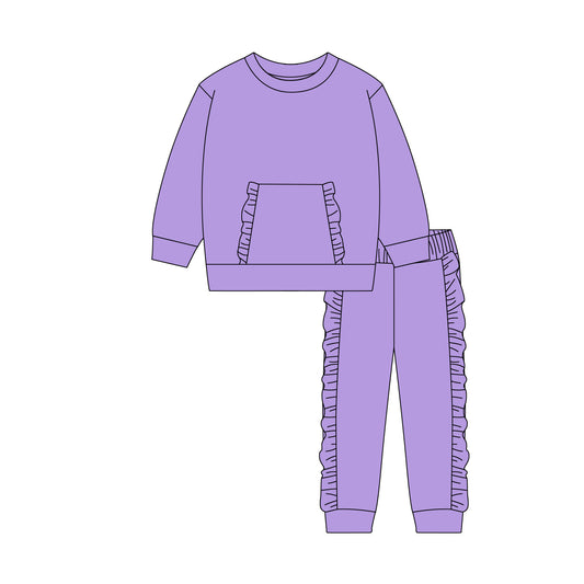 (Pre Order) No moq GLP3040 Pre-order baby girl clothes purple long sleeve pants sets-2025.10.18