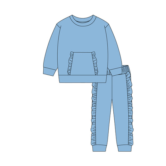 (Pre Order) No moq GLP3043 Pre-order baby girl clothes blue long sleeve pants sets-2025.10.18