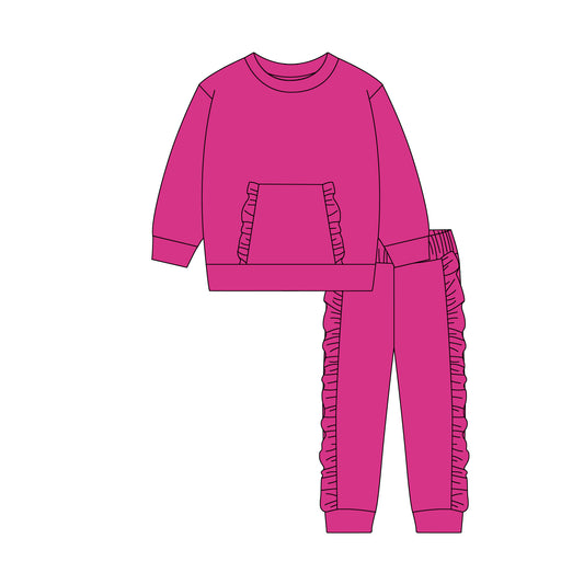 (Pre Order) No moq GLP3045 Pre-order baby girl clothes rose red long sleeve pants sets-2025.10.18